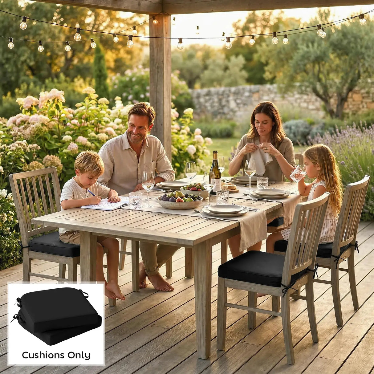 Outsunny Outdoor Chair Seat Cushions Set of 2, Garden Chair Cushions with 7cm Thick Foam & Ties, Black