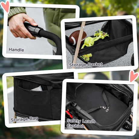 PawHut PawH 3-in-1 Pet Stroller, Folding 4 Wheel Dog Pram with Detachable Carrier for Mini Dogs, Cats, Black