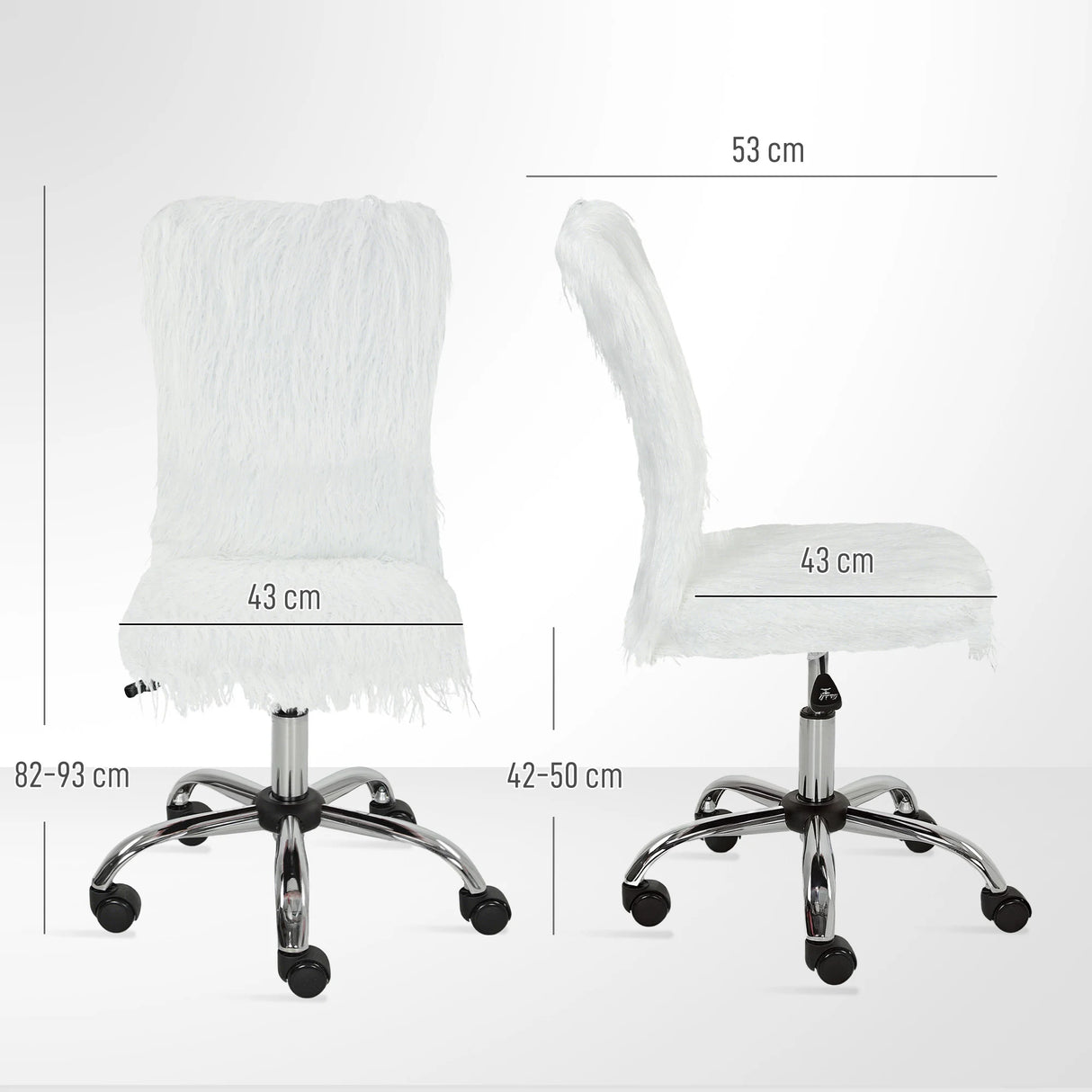HOMCOM Plush Office Desk Chair, Modern Armless Swivel Vanity Chair with Adjustable Height for Home Office, Bedroom, Living Room, White