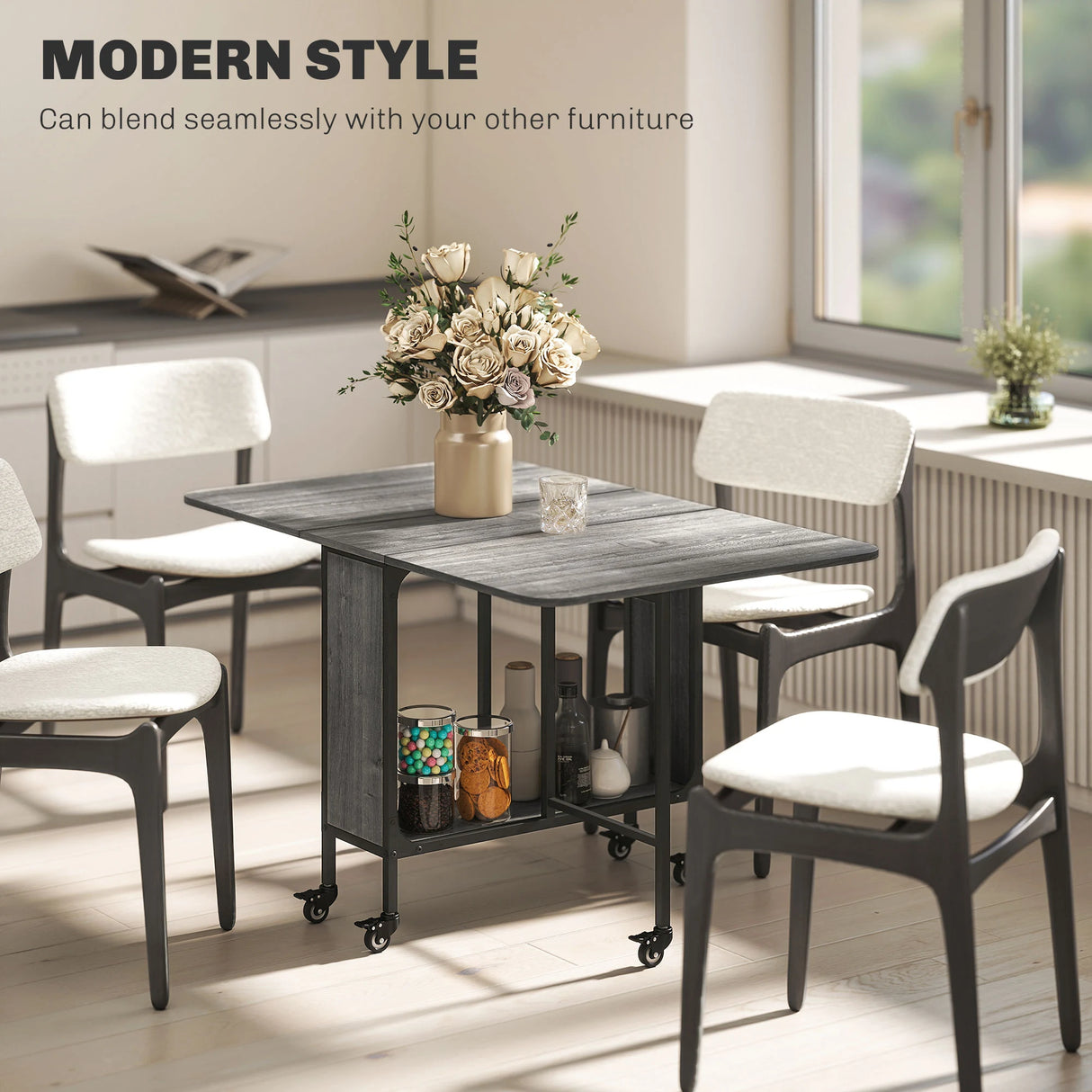 HOMCOM Six-Person Drop Leaf Dining Table - Grey/Black