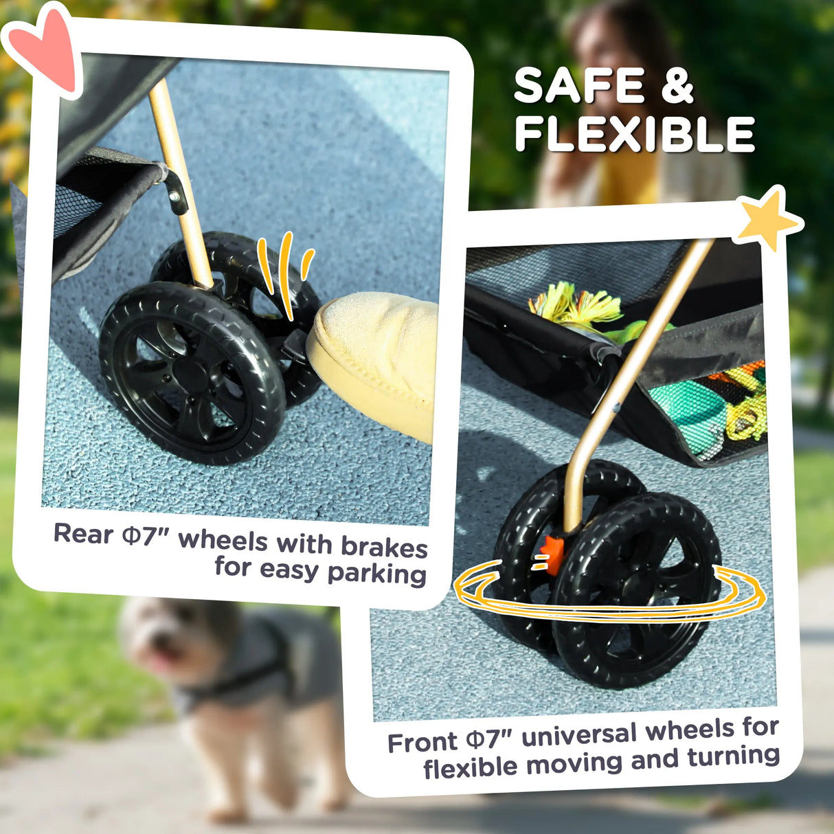 PawHut PawH 3-in-1 Pet Stroller, Folding 4 Wheel Dog Pram with Detachable Carrier for Mini Dogs, Cats, Black