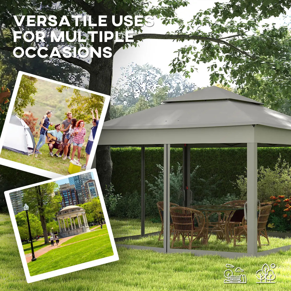 Outsunny 3 x 3(m) Pop Up Gazebo, Double-roof Garden Tent with Netting and Carry Bag, Party Event Shelter for Outdoor Patio, Dark Grey