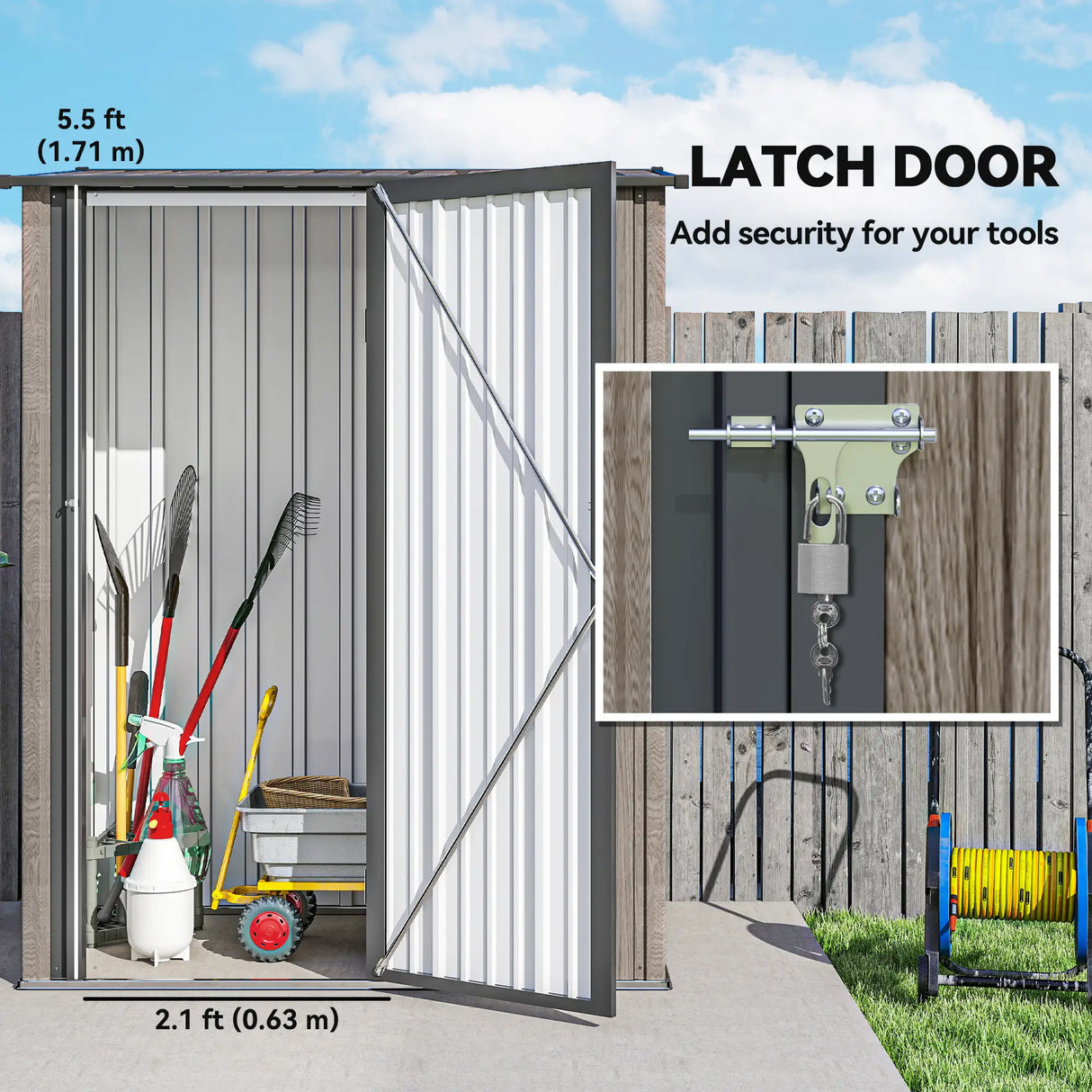 Outsunny 5x3 Garden Shed with Sloped Roof, Lockable Door for Tools and Equipment Storage, Light Grey