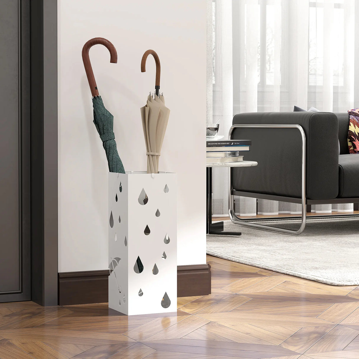 HOMCOM Six-Umbrella Steel Holder Stand - White