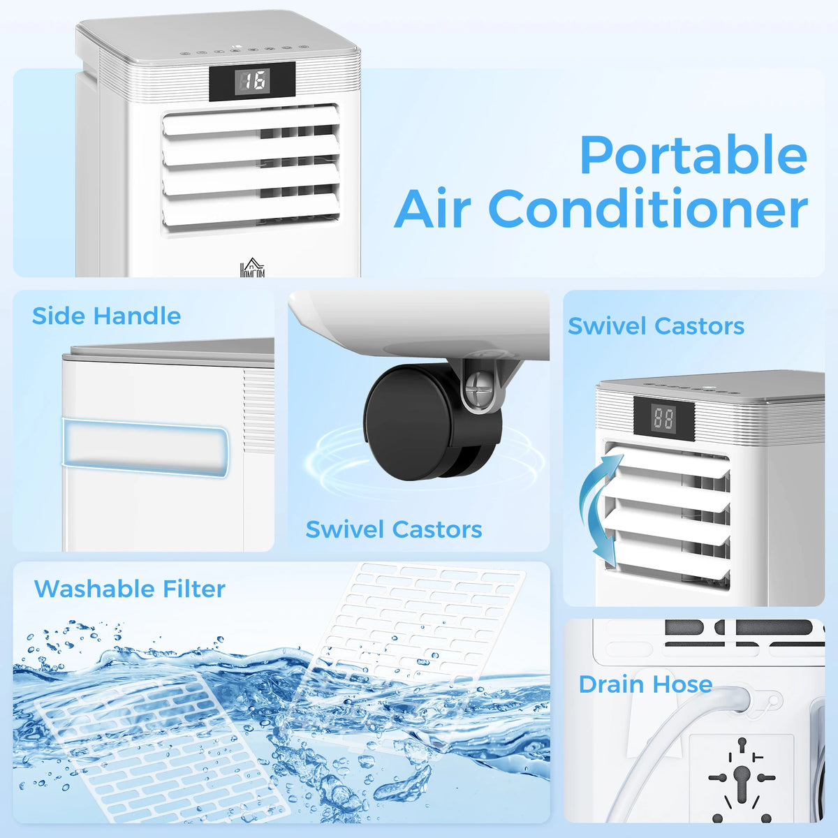 HOMCOM 7000 BTU Air Conditioning Unit, 3-in-1 Portable Air Conditioner, Dehumidifier, Cooling Fan with Remote Control, LED Display, 2 Speeds, 24H Timer, Window Venting Kit, 15m2