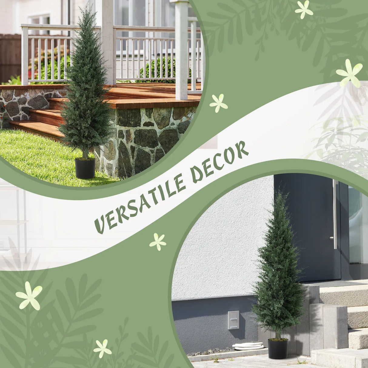 HOMCOM Set of Two Artificial Cypress Trees - Green