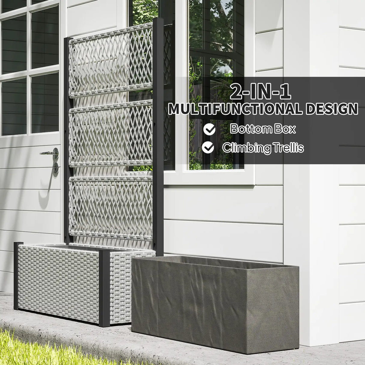 Outsunny Garden Planter Box with Trellis, Liner for Climbing Plants, Vegetables, Flowers, 90 x 35 x 148 cm, Mixed-grey