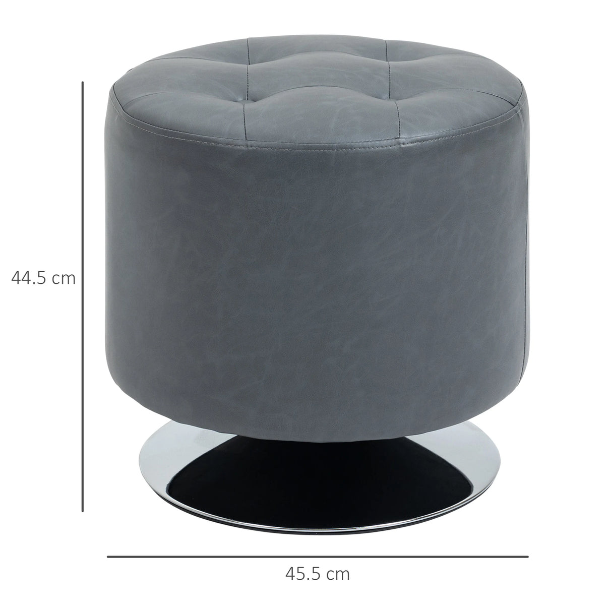 HOMCOM 360 Swivel Foot Stool Round PU Ottoman with Thick Sponge Padding and Solid Steel Base, Grey