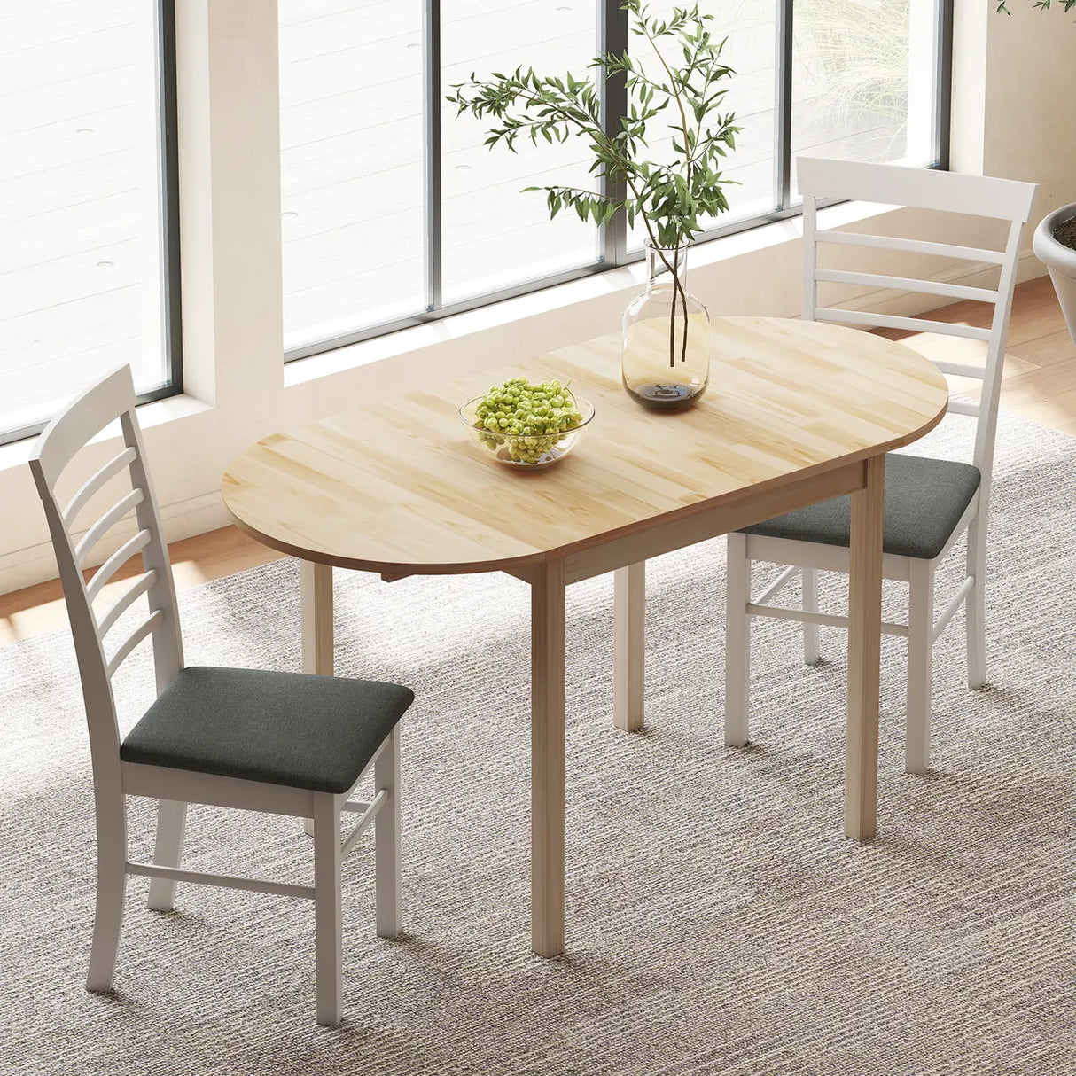 HOMCOM 4-6 Person Wooden Drop-Leaf Table - Natural Finish