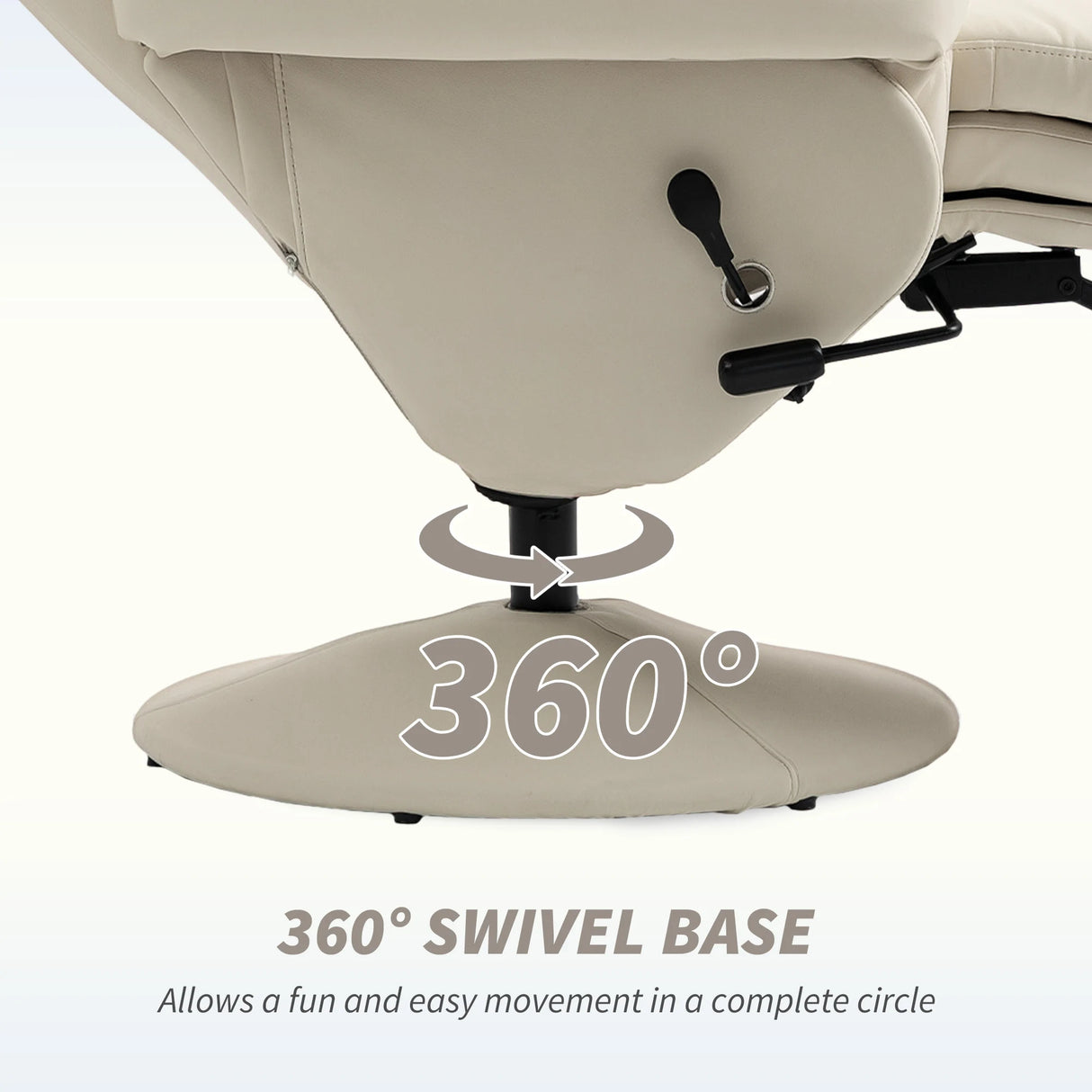 HOMCOM Manual Recliner Chair with Footrest, Upholstered Reclining Armchair with Adjustable Backrest and Cup Holder, PU Leather Swivel Chair for Living Room, Bedroom, Cream White