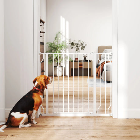 PawHut Wide Dog Safety Gate, with Door Pressure, for Doorways, Hallways, Staircases - White