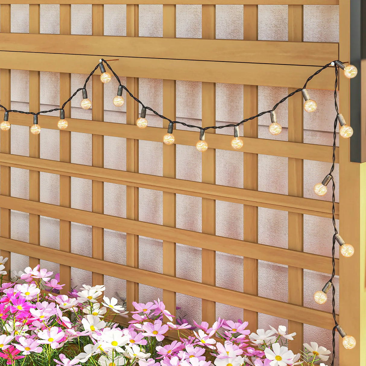 Outsunny Raised Bed with Drainage Holes, Wood Planter with Trellis for Climbing Plants to Grow Vegetables, Flowers, Yellow
