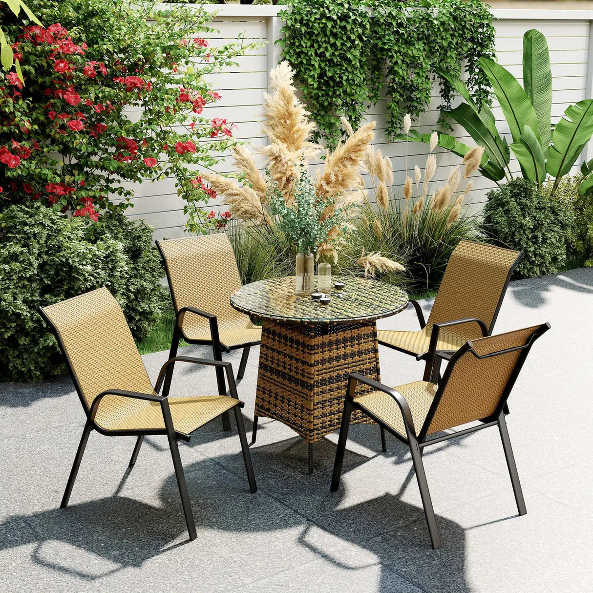 Outsunny Four-Piece Stacking Rattan Garden Seat Set - Khaki