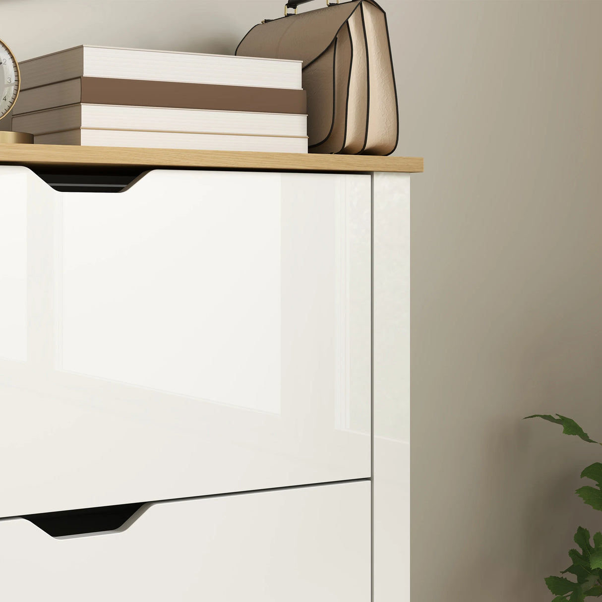 HOMCOM Slim Shoe Cabinet, Narrow Shoe Cupboard with 2 Flip Drawers, Adjustable Shelves for 12 Pairs of Shoes, High Gloss White