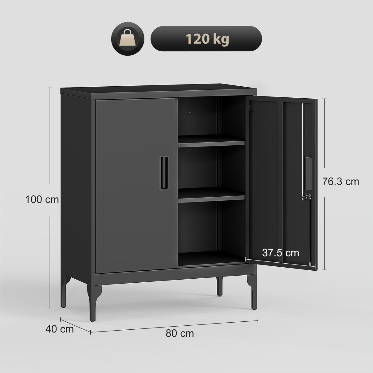 HOMCOM Metal Storage Cabinet with Lock and Adjustable Shelves - Black