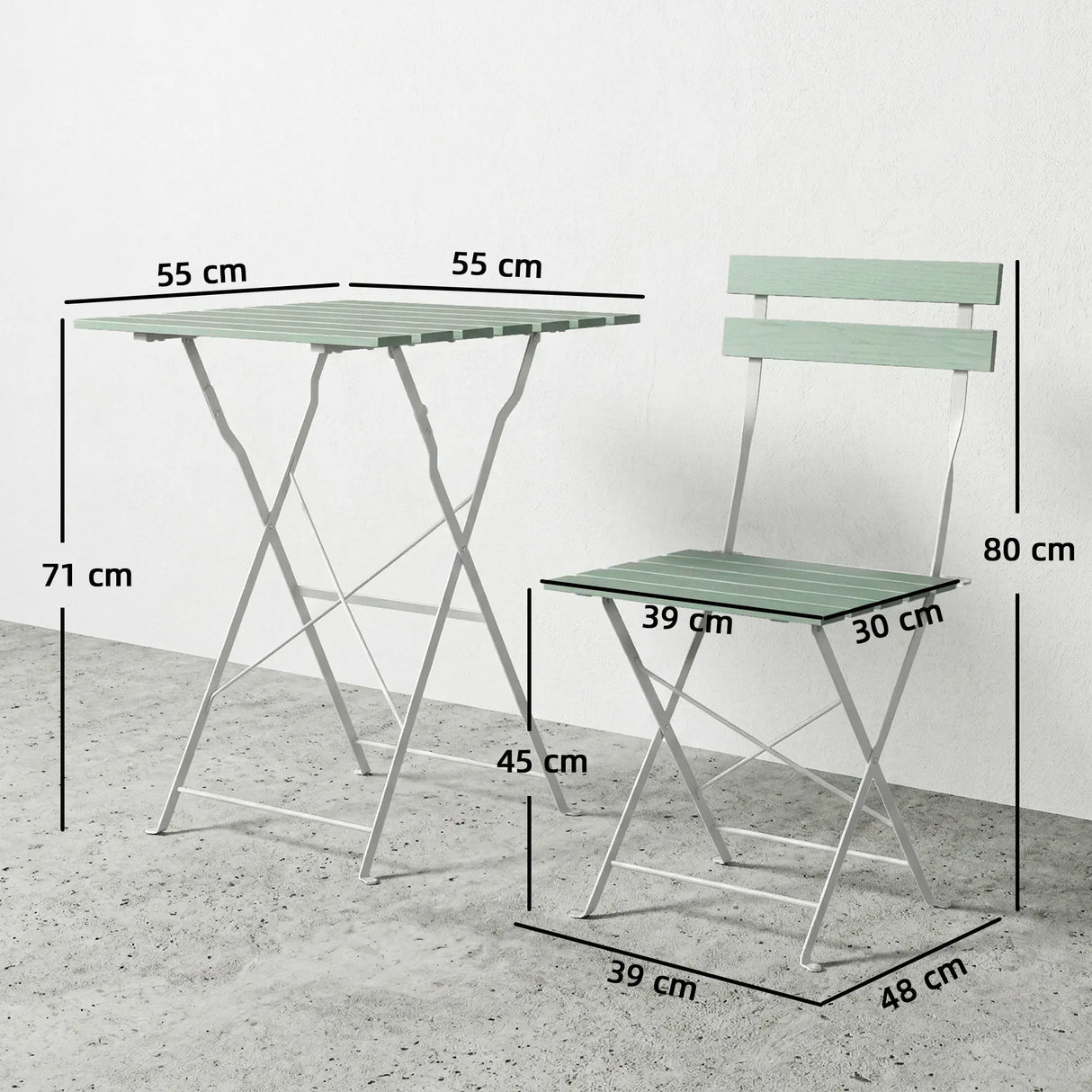 Outsunny Outdoor Bistro Set Folding Patio Furniture Set with 2 Chairs Table for 2 People White and Green