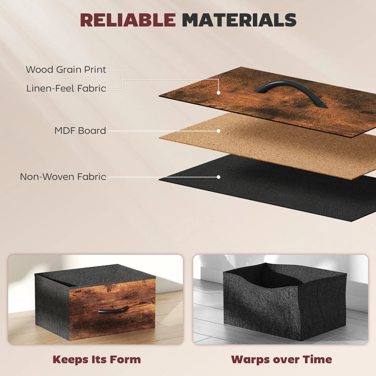 HOMCOM Chest of Eight Fabric Drawers - Rustic Brown