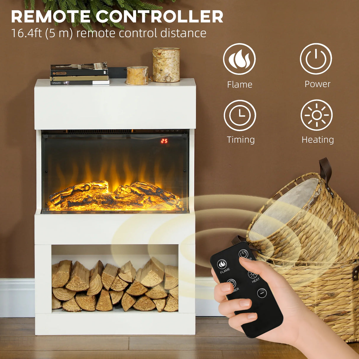 HOMCOM Electric Fireplace with 3D Flame Effect, 6 Colours & 3 Brightness Levels, 1000W/2000W White Electric Fire and Mantel Reach up to 30m2 Space with Remote & Timer, 3 Sided View for Living Room