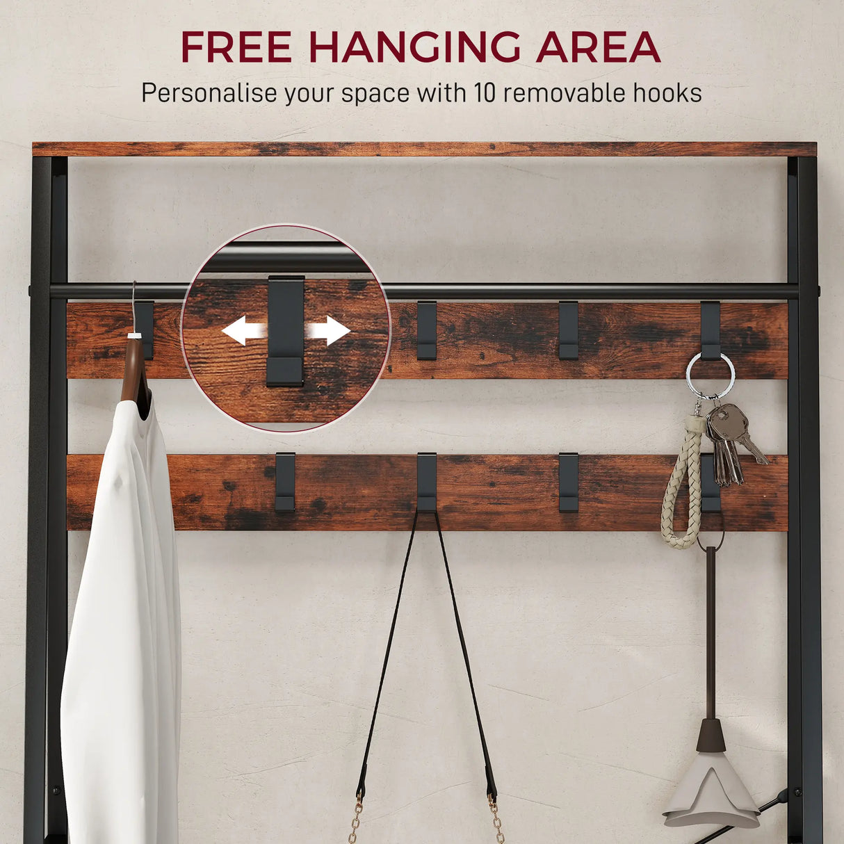 HOMCOM 6-in-1 Industrial-Style Hallway Organiser - Brown/Black