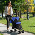 PawHut Foldable Dog Stroller, Lightweight Dog Pram w/ Shoulder Strap, Storage Bag, Cup Holder, Dark Blue