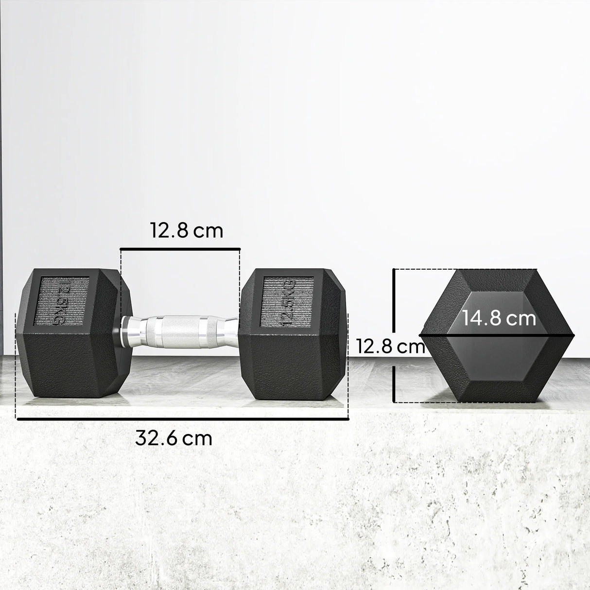HOMCOM 2x12.5KG Rubber Hex Dumbbell Portable Hand Weights Dumbbell Home Gym