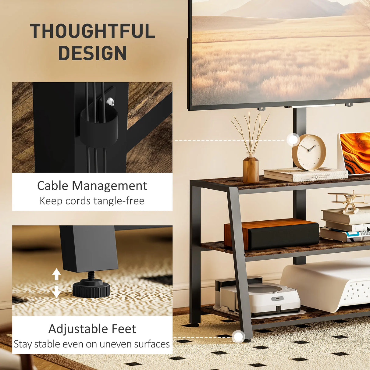 HOMCOM Industrial-Style TV Stand, with 35 Swivel Bracket - Dark Brown