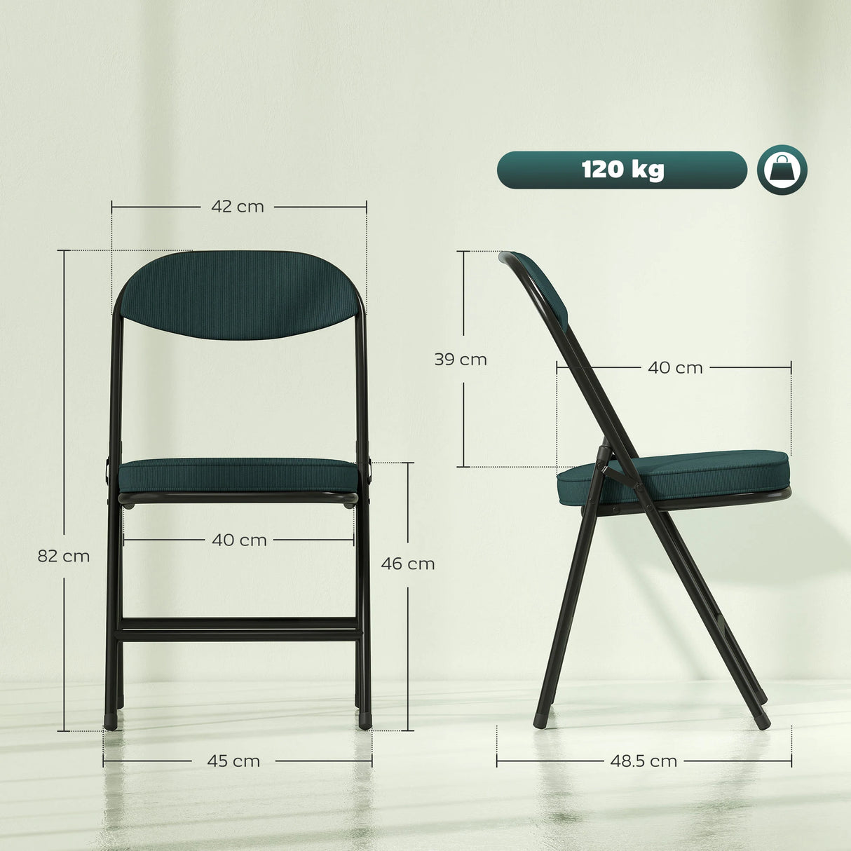 HOMCOM Set of Four Folding Corduroy Seat Chairs - Teal