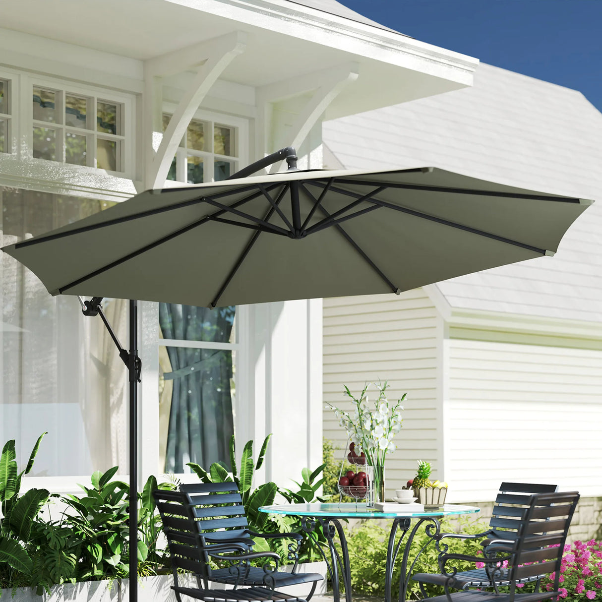 Outsunny 3m Overhanging Cantilever Parasol, with Cross Base - Light Grey