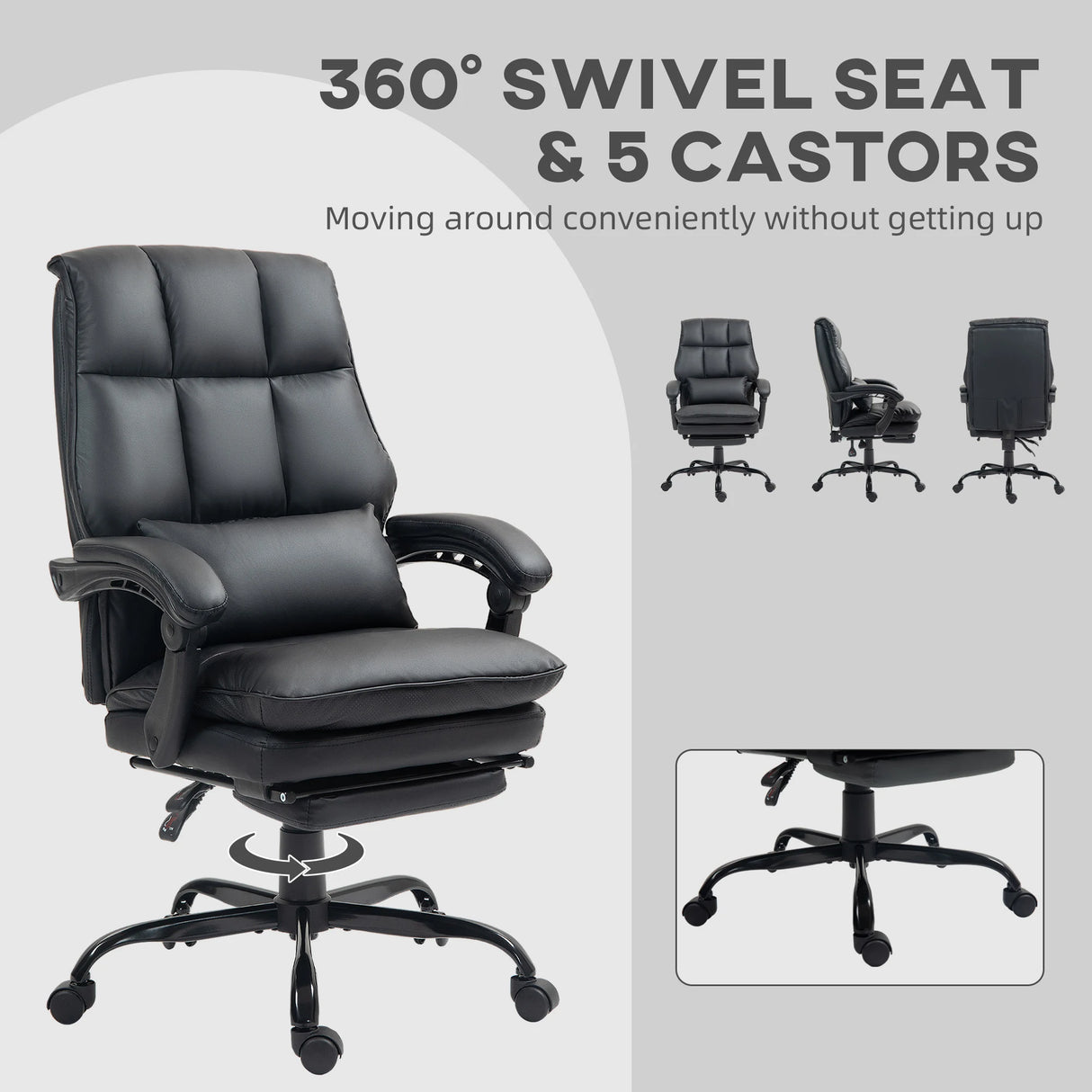 HOMCOM Faux Leather Reclining Office Chair, with Footrest - Black