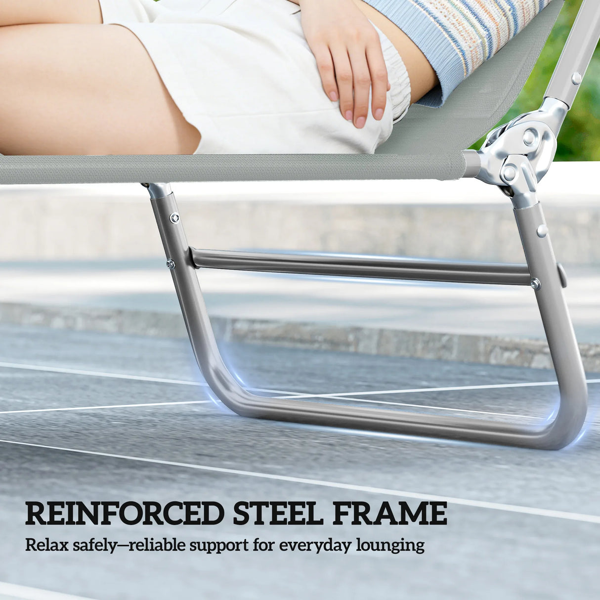 Outsunny Set of Two Steel Frame Sun Loungers, with Reclining Backs - Light Grey