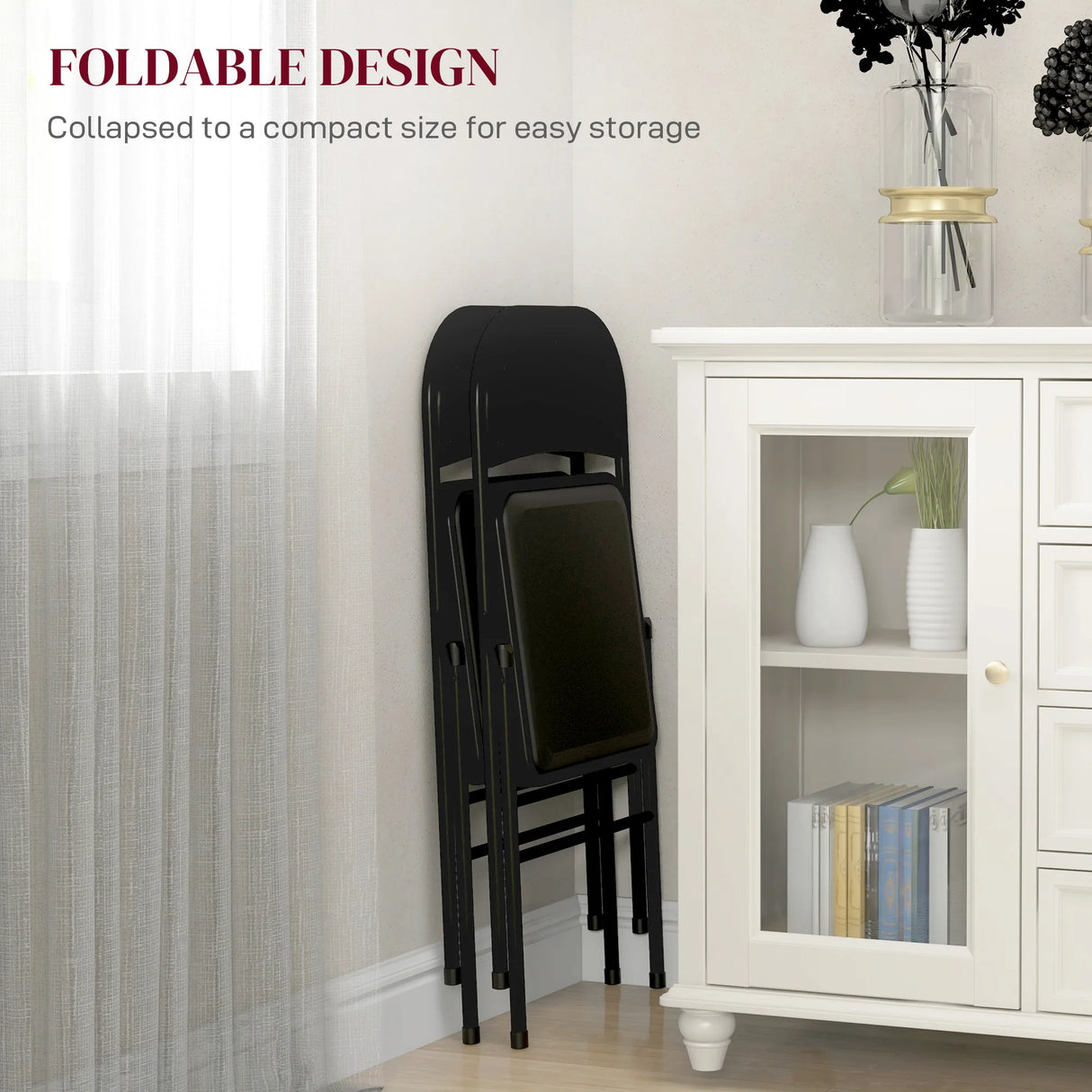 HOMCOM Set of Two Cushioned Folding Chairs - Black