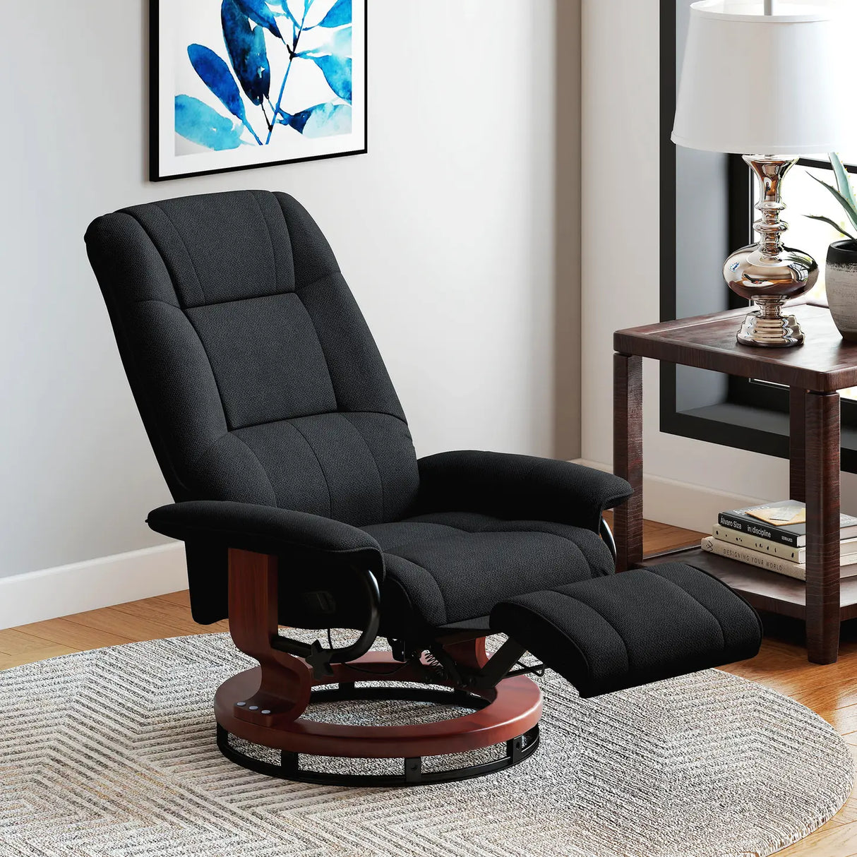HOMCOM Reclining Swivel Chair, with Footrest - Black
