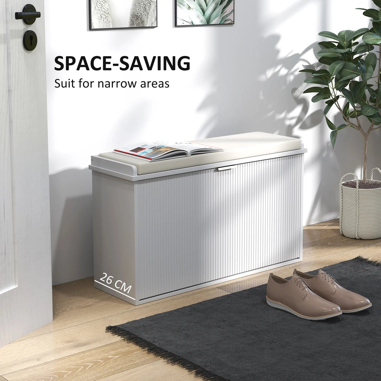 HOMCOM Elegant Eight Shoe Bench, with Top Seat - White