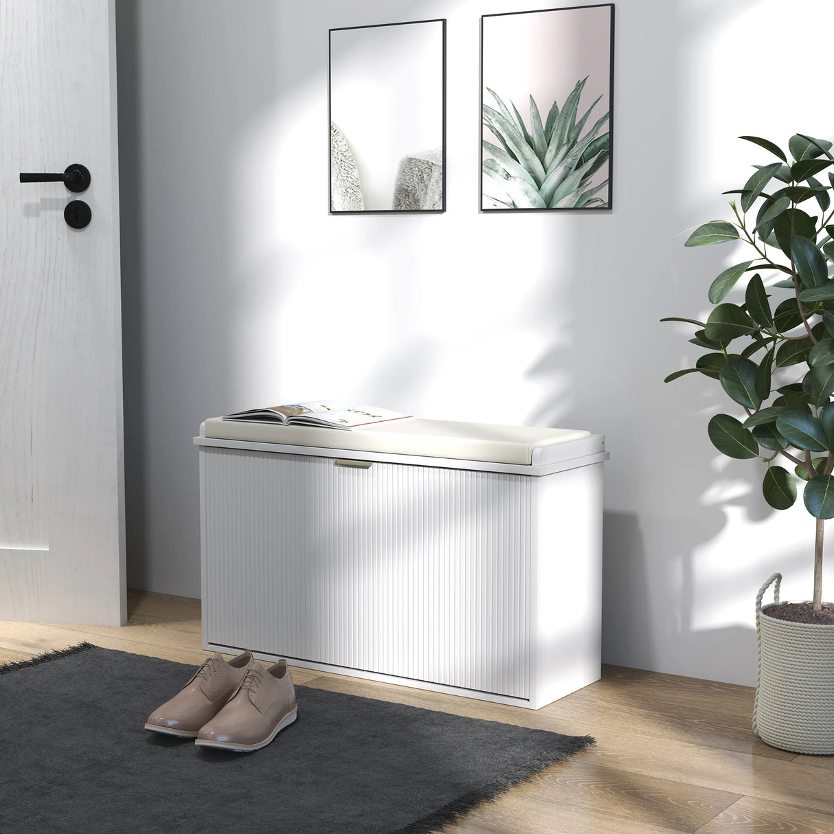 HOMCOM Elegant Eight Shoe Bench, with Top Seat - White