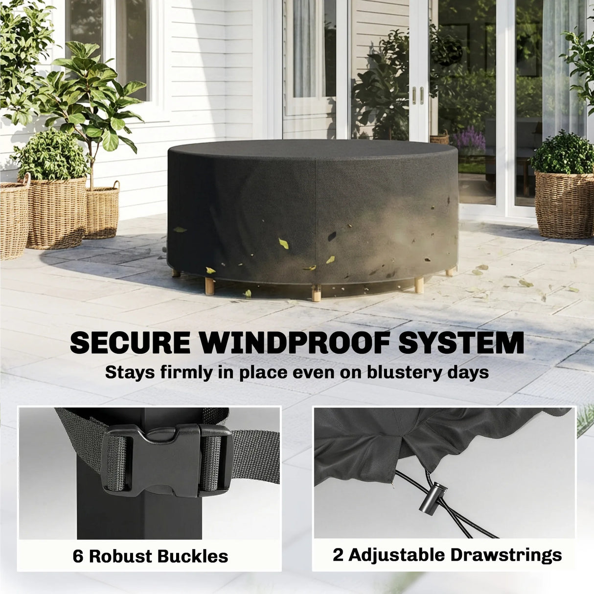 Outsunny Round Garden Furniture Cover, Waterproof Garden Table Cover, 420D Heavy Duty Oxford for Outdoor, Dia.214 x 70 cm, Black