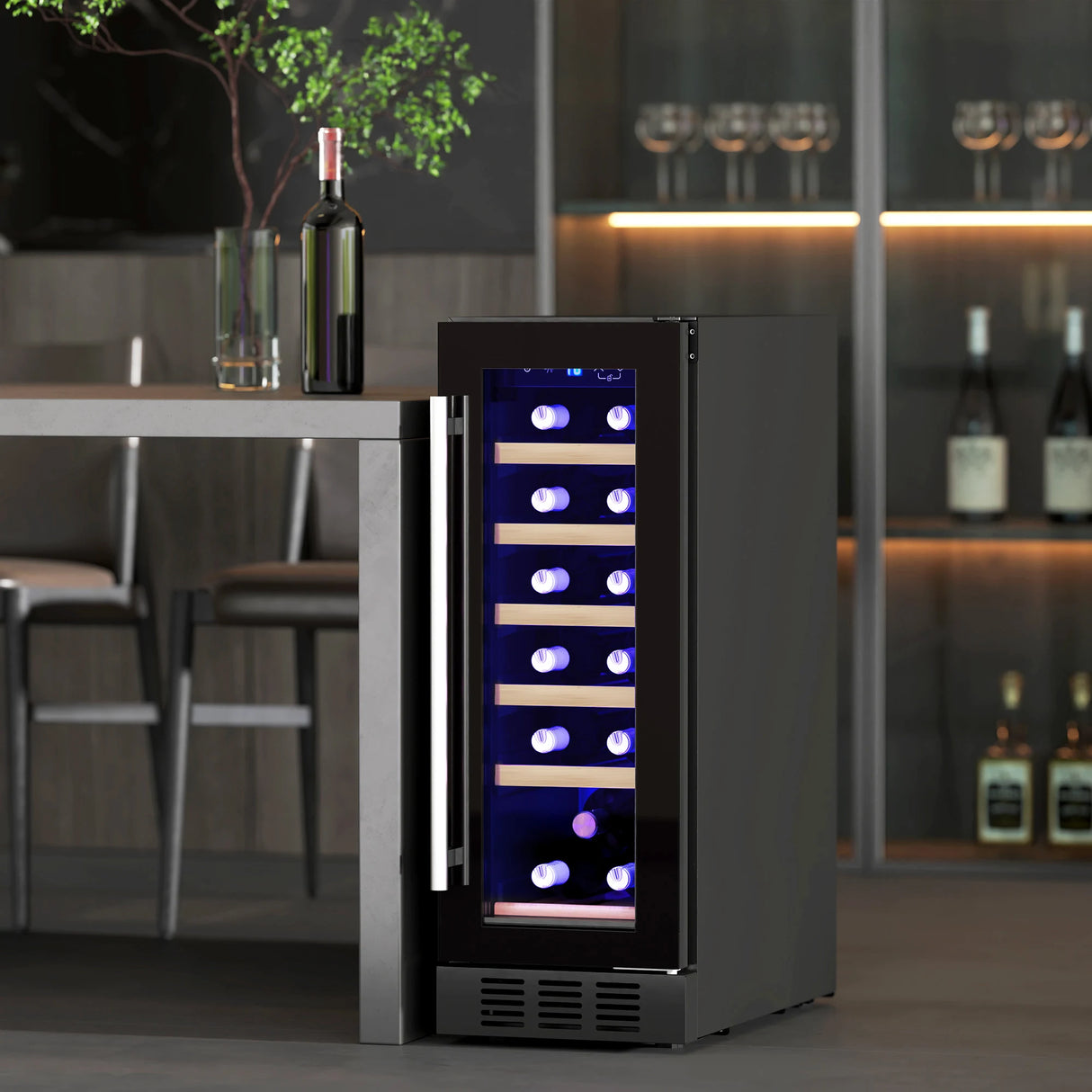 HOMCOM 19 Bottle 5-18 Wooden Rack Wine Fridge - Black