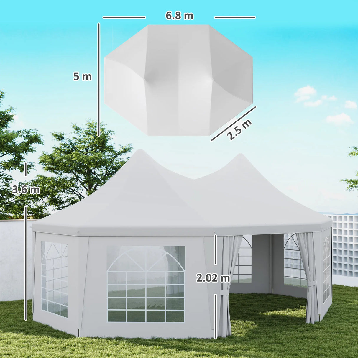 Outsunny 6.8 x 5m Octagonal Marquee Gazebo - White
