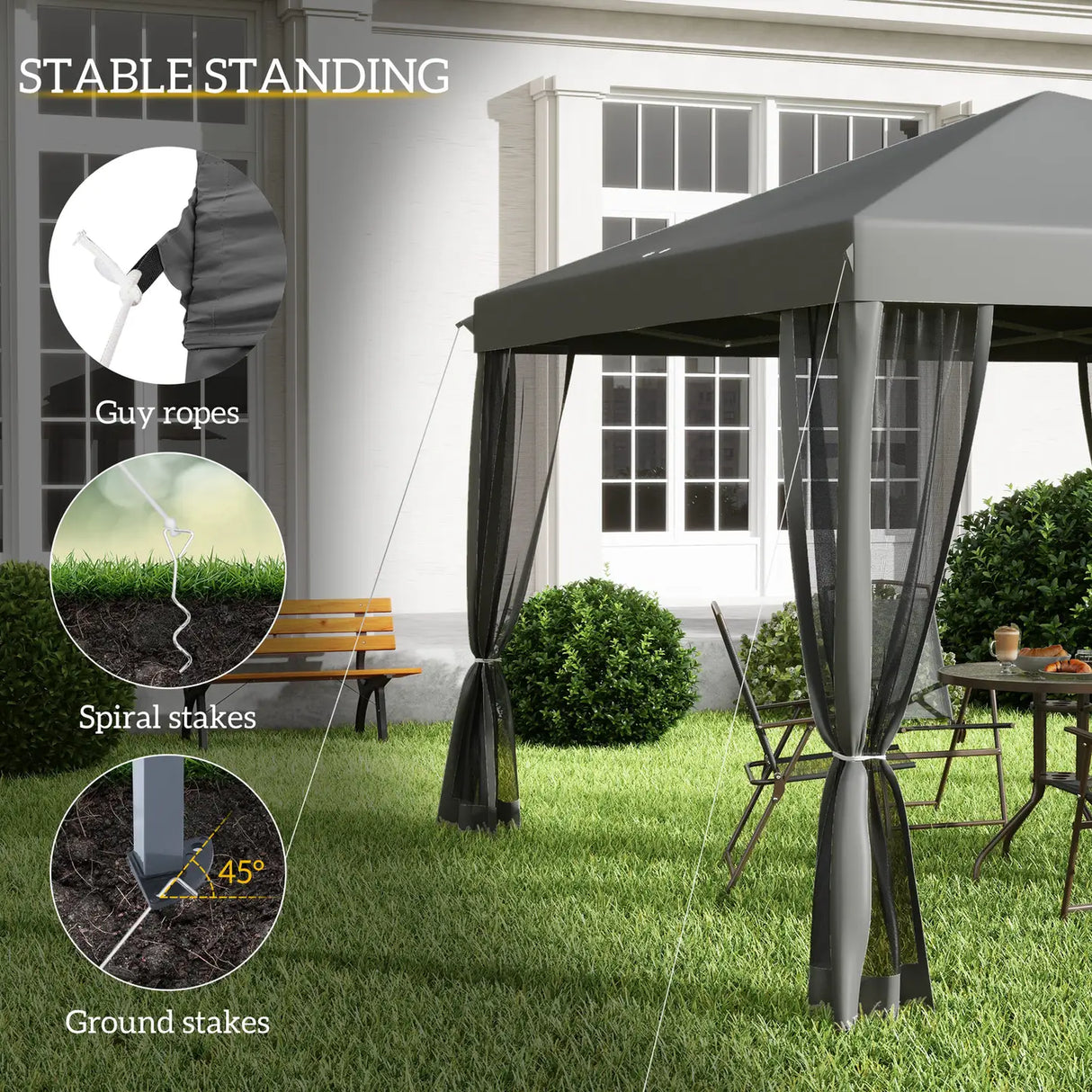 Outsunny 3 x 3 m Pop Up Gazebo, 420D Garden Tent Canopy with Removable Mesh Sidewall Netting, Carry Bag for Garden Patio Outdoor, Light Grey