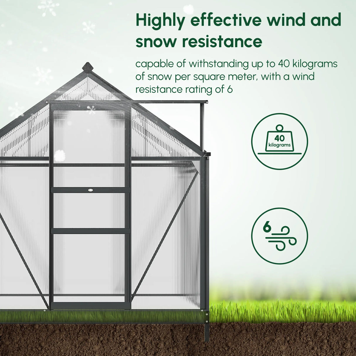Outsunny 6 x 4ft Polycarbonate Greenhouse, Large Walk-In Green House with Slide Door and Window, Garden Plants Grow House with Aluminium Frame and Foundation, Grey