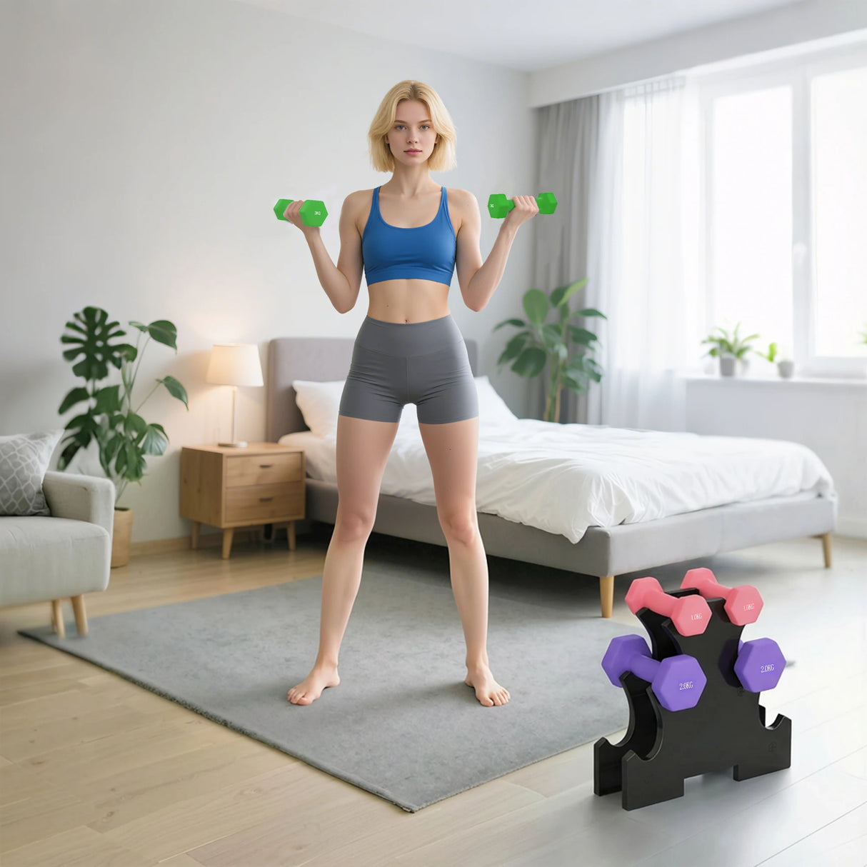 SPORTNOW Hex Dumbbells Set with Dumbbell Rack, Hand Weights for Strength Training Weight Lifting, 2 x 1kg, 2 x 2kg, 2 x 3kg