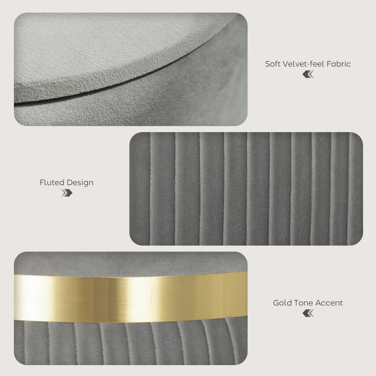 HOMCOM Velvet-Feel Storage Ottoman - Light Grey