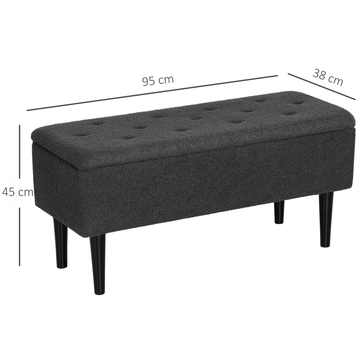 HOMCOM 57L Teddy Fleece Storage Ottoman - Dark Grey