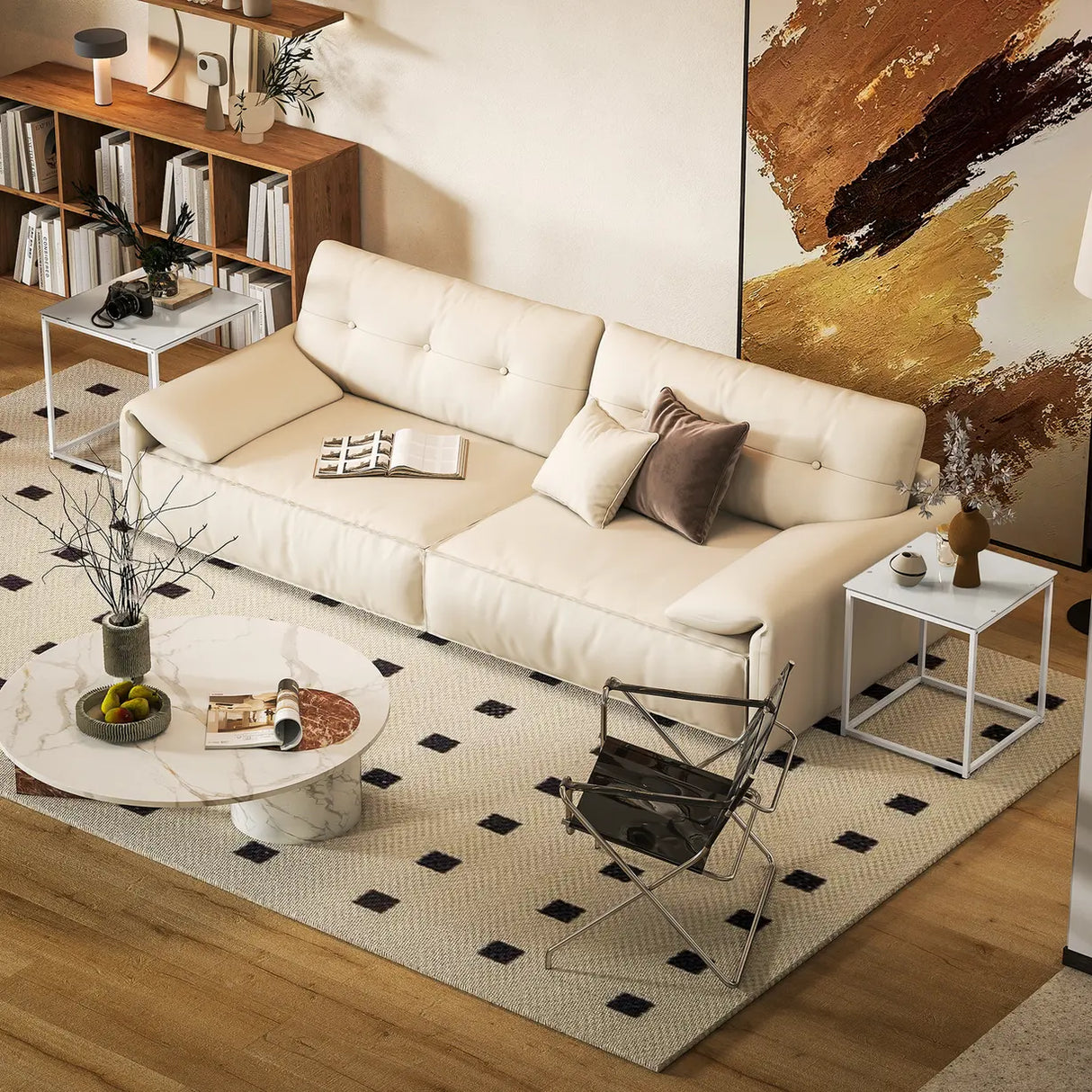 HOMCOM Nest of Tables, Set of 2 Coffee Table, Side Tables with Tempered Glass Desktop and Metal Frame for Living Room, Bedroom, Office, White