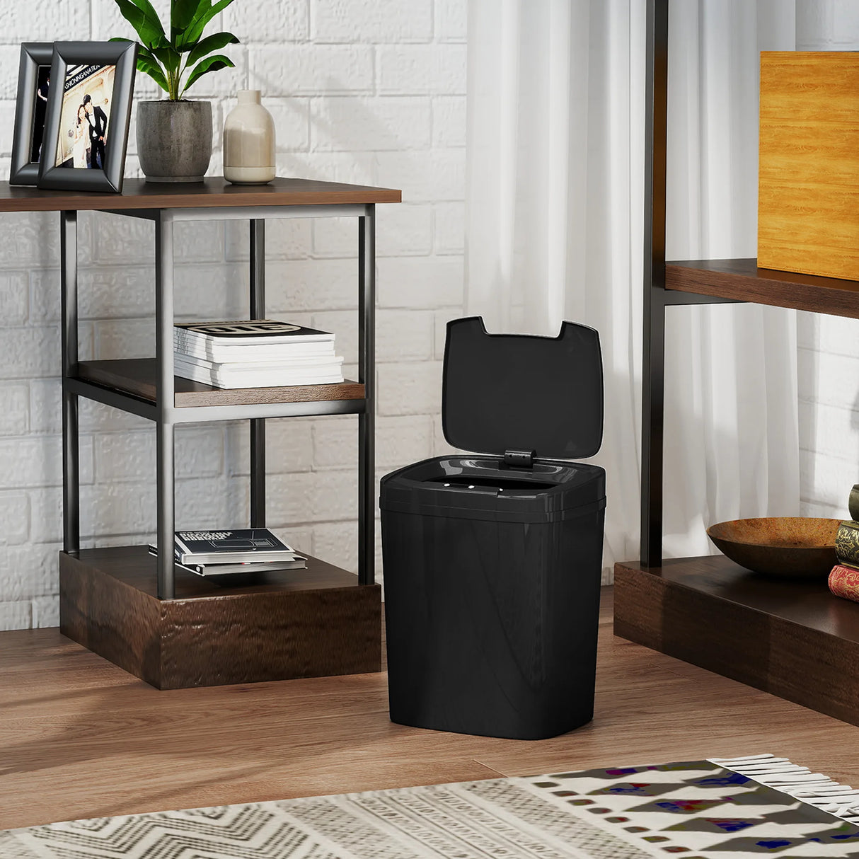 HOMCOM 15L Sensor Bin, Automatic Touchless Kitchen Bin, Easy Clean, Battery Operated for Home Office, Bedroom, Bathroom, Black