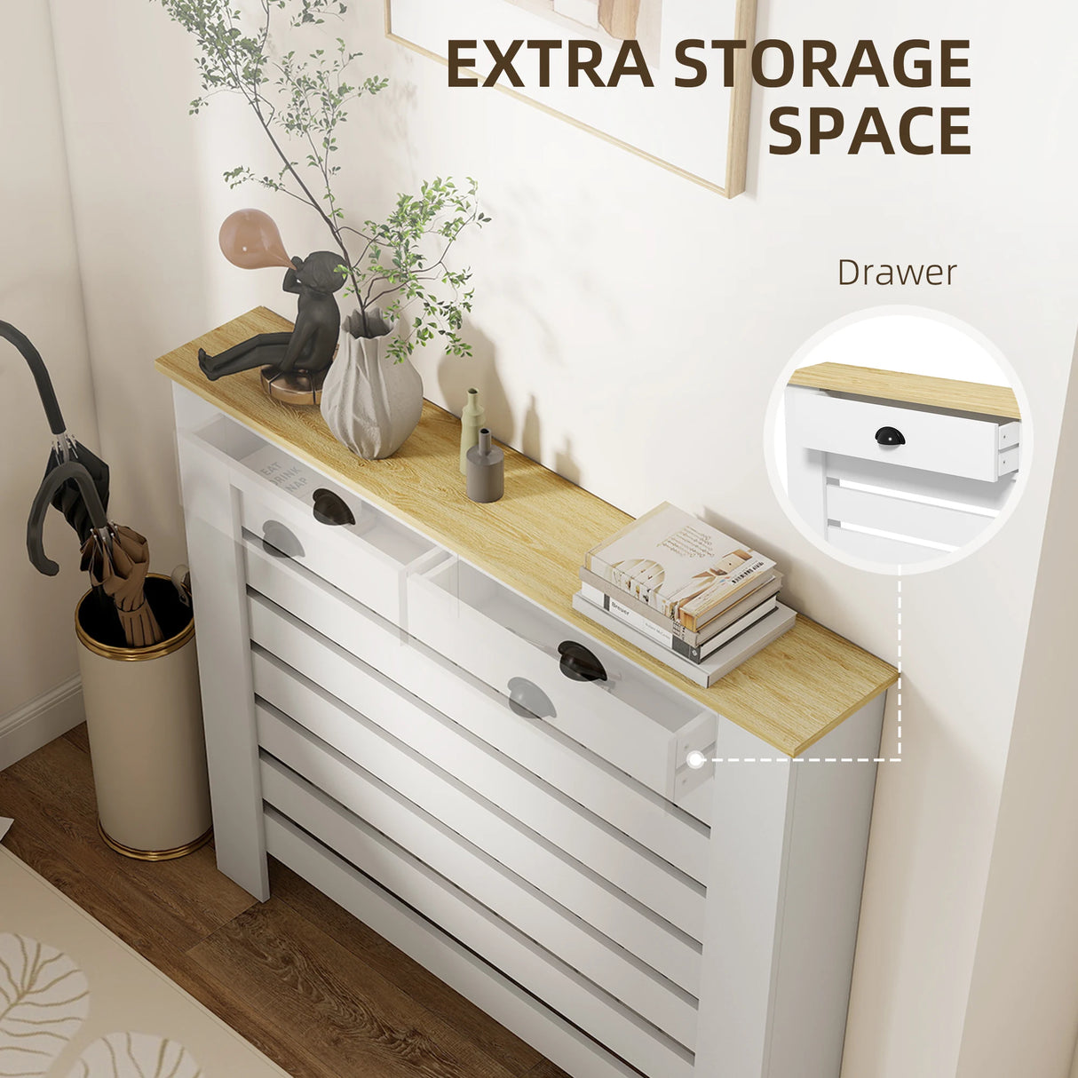 HOMCOM 95.5H x 111Wcm Radiator Cover, with Drawer - White