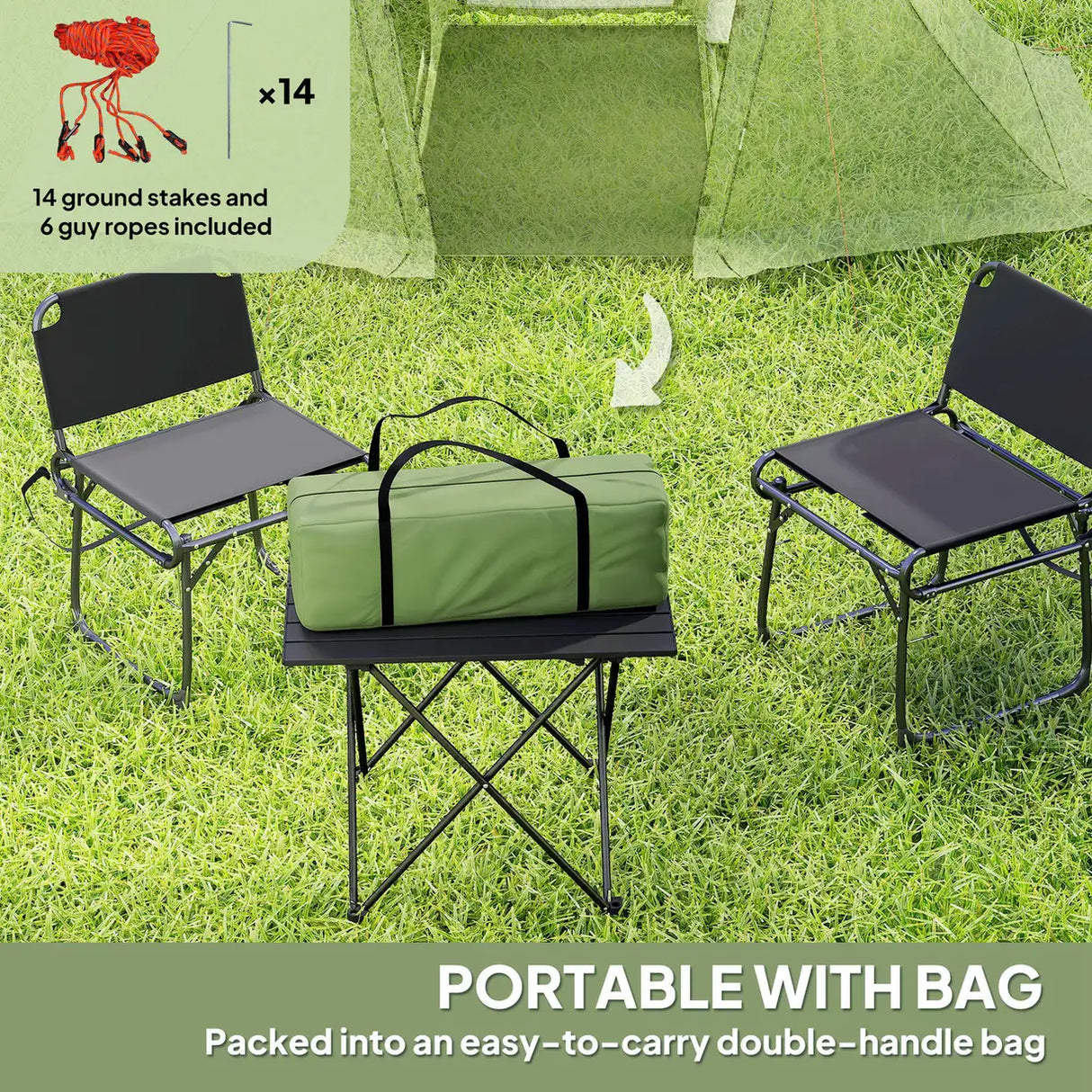 Outsunny 3 Man Camping Tent with Living Area and 2 Bedrooms, 3000mm Waterproof Family Tent with Sewn-in Groundsheet and bag, Portable Dome Shelter for Hiking, Festival, Backpacking, Green