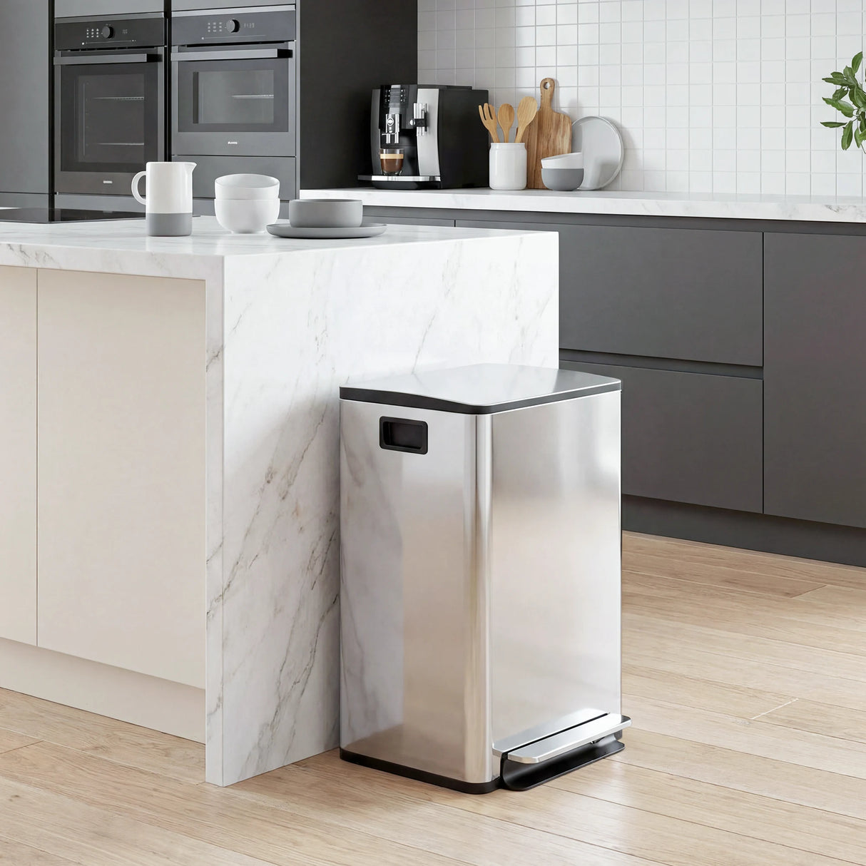 HOMCOM 40L Dual Compartment Stainless Steel Bin, with Deodoriser Holders - Silver Tone