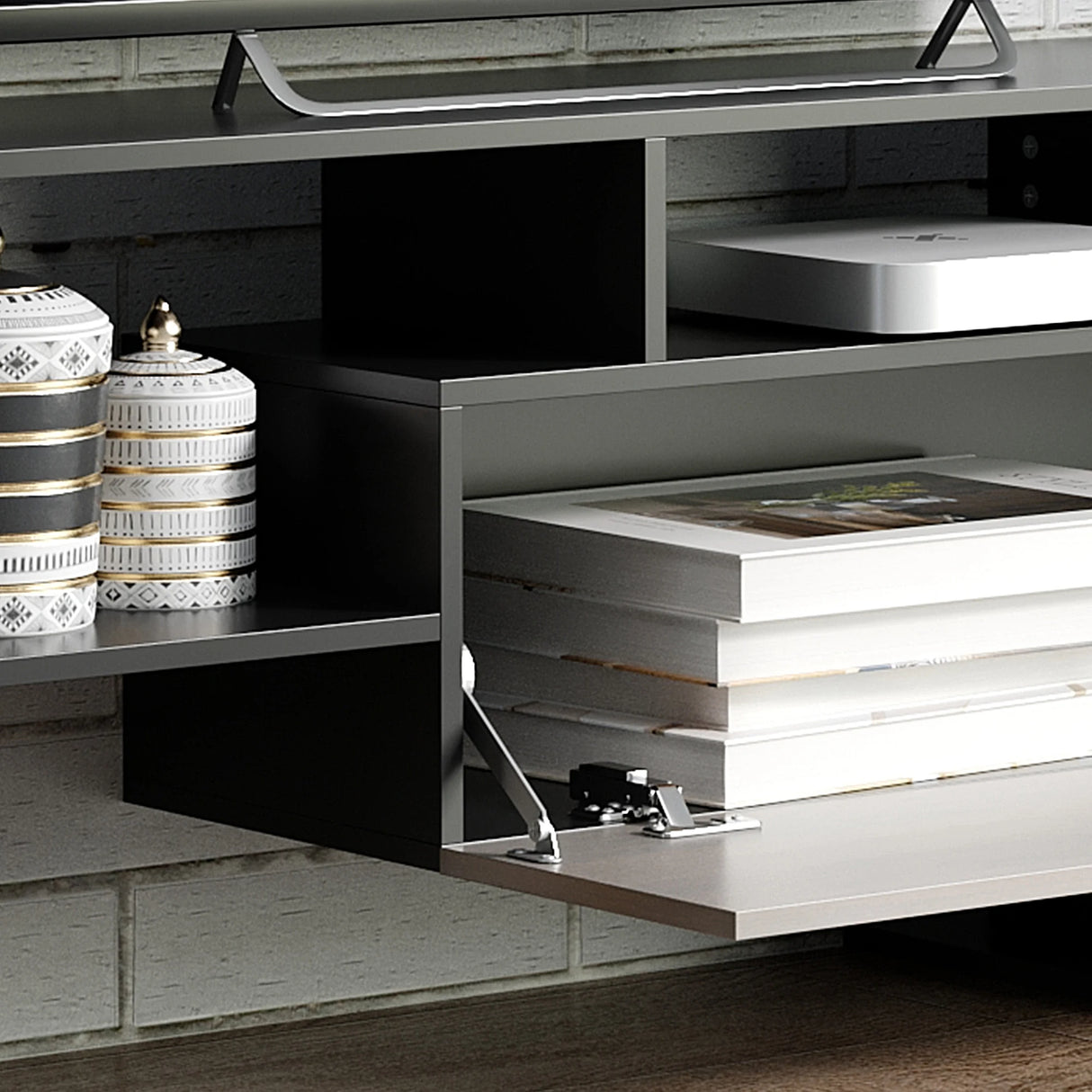 HOMCOM TV Cabinet with Wall Shelf for Wall-Mounted 65" TVs or Standing 40" TVs - Black and Dark Brown