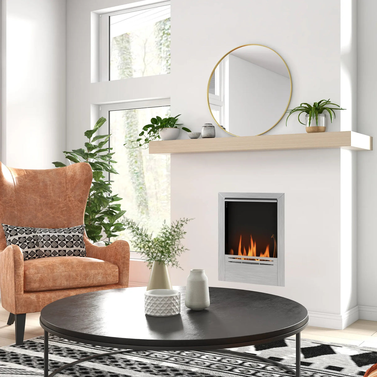 HOMCOM Stainless Steel Ethanol Fireplace Insert, Bioethanol Fire, Indoor Ethanol Burner with 0.9 Litres Volume, Cover Lid, Burns for Up to 3.3 Hours, 48 x 59 cm, Silver