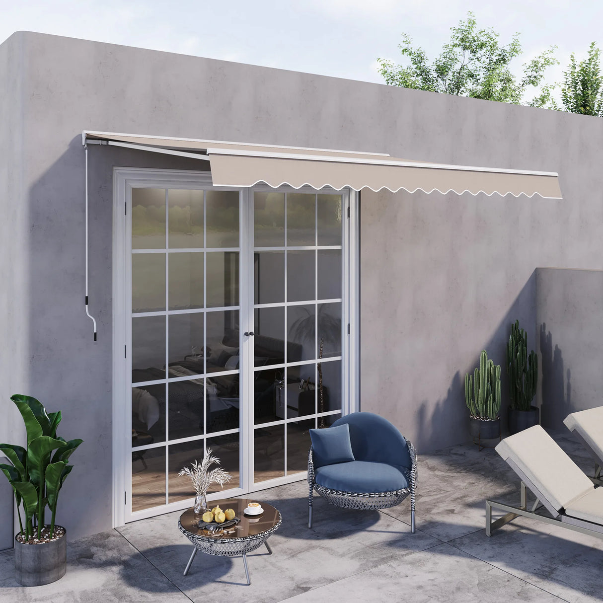Outsunny 2.95Lx2.5M Retractable Manual/Electric Awning-Cream White/White